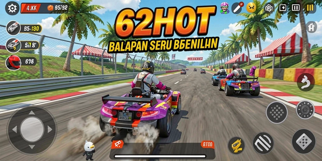 Gameplay balapan yang intens dan seru di 62HOT.