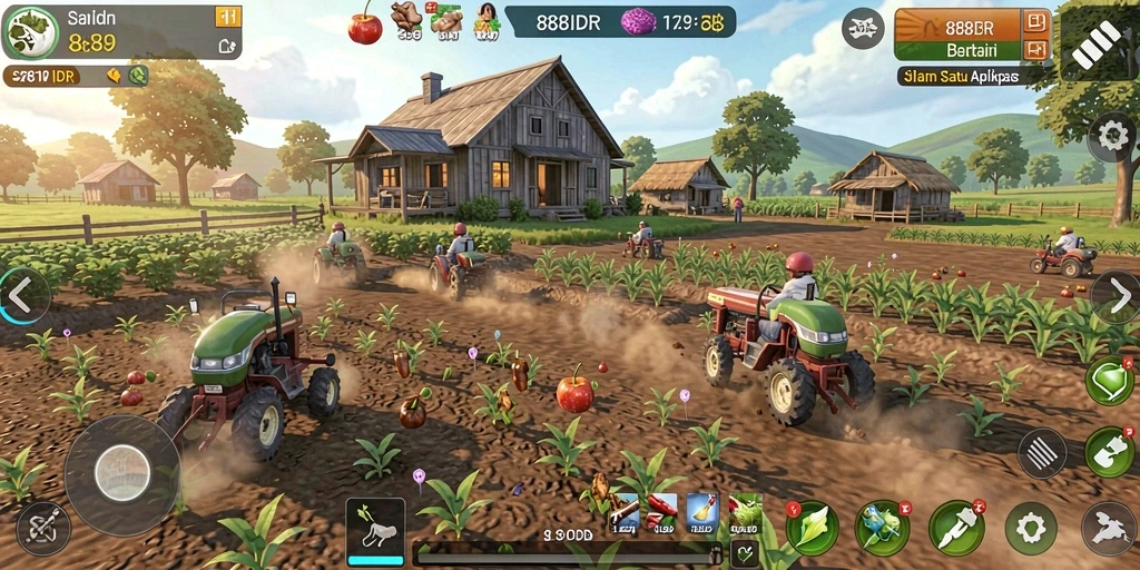 Screenshot utama 888IDR menampilkan ladang yang subur dan berwarna-warni.