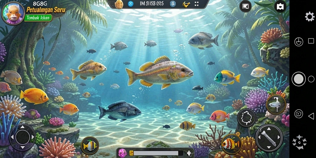 Screenshot gameplay 8G8G menampilkan aksi tembak ikan yang seru.