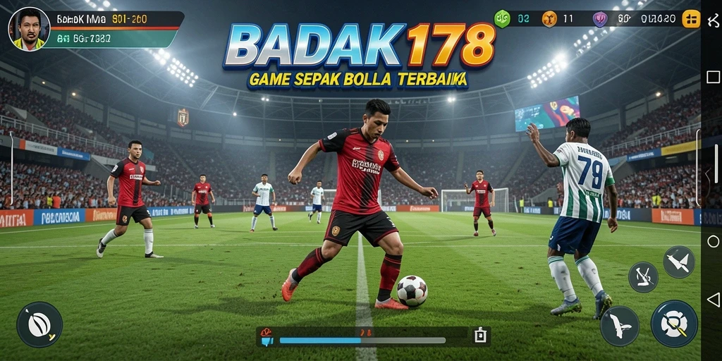 Tangkapan layar utama BADAK178 menampilkan aksi sepak bola yang seru.