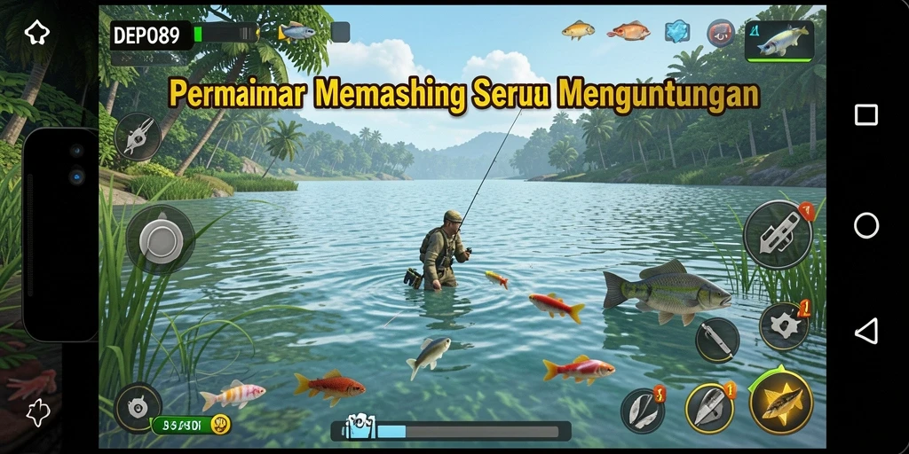 Screenshot gameplay DEPO89 dengan aksi memancing yang mendebarkan.