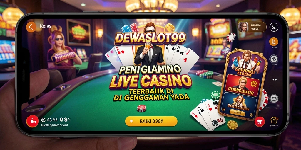 Screenshot gameplay DEWASLOT99 yang menampilkan dealer live dan pemain berinteraksi.