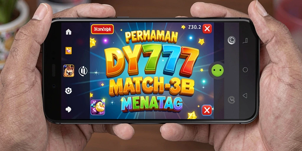 Screenshot dari gameplay DY777 menunjukkan keseruan mencocokkan item.