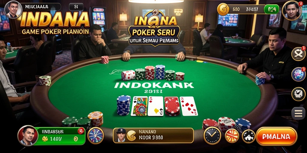 Tampilan poker yang mendebarkan dalam INDAAA, pemain bertanding di meja virtual.