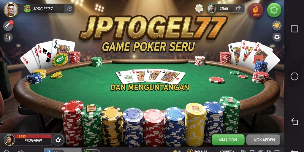 Screenshot utama JPTOGEL77 menampilkan aksi seru dalam permainan poker.