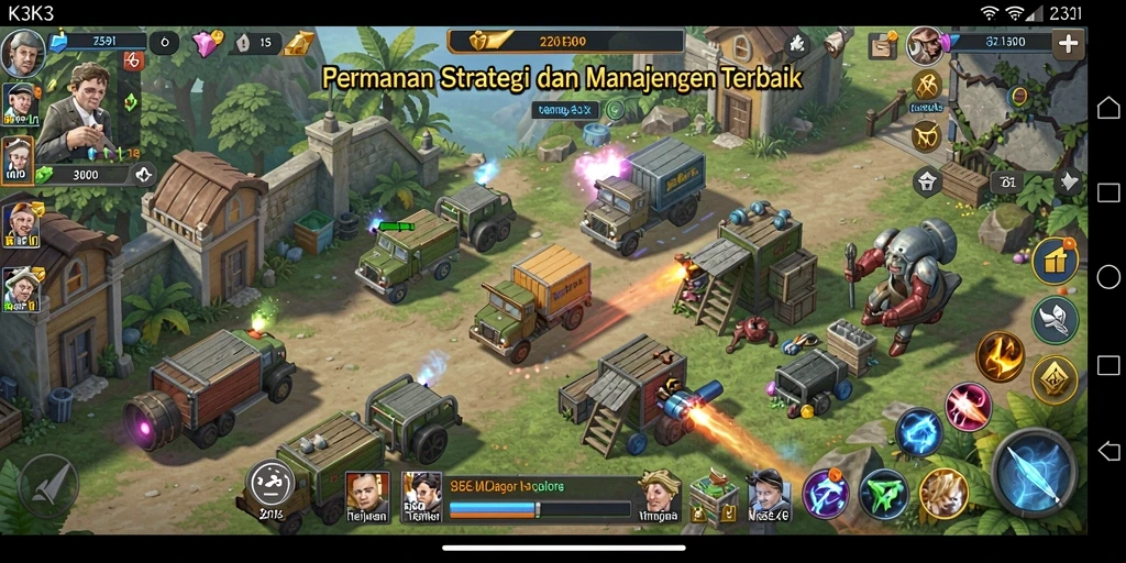 Tampilan gameplay seru dari K3K3 dengan strategi mendalam.