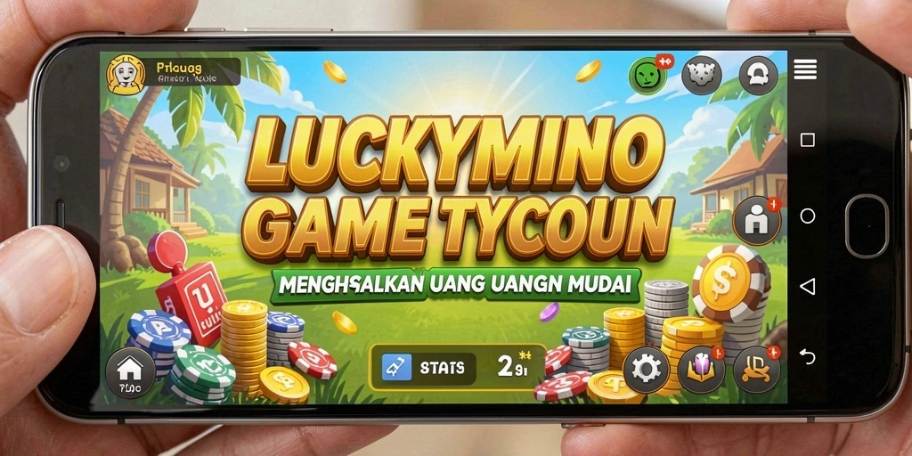 Tampilan gameplay <strong>LUCKYMINO</strong> yang menunjukkan strategi pengelolaan bisnis.