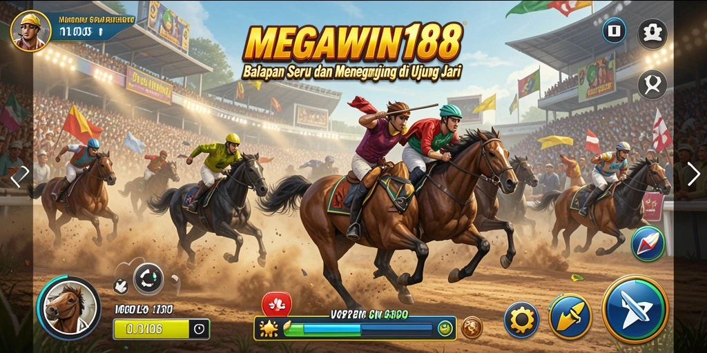 Screenshot MEGAWIN188 yang menunjukkan aksi balapan yang mendebarkan.