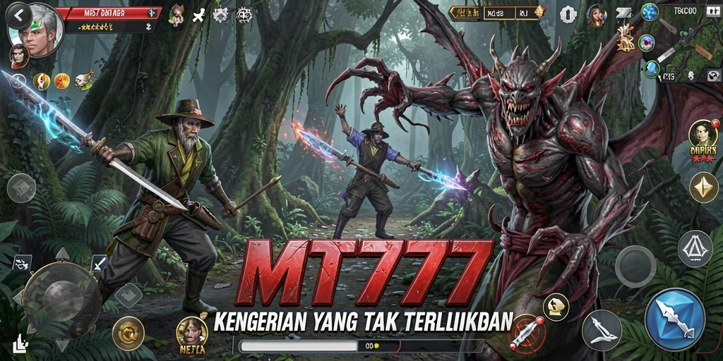Screenshot menunjukkan gameplay mencekam dari MT777 dengan efek visual yang menakutkan.