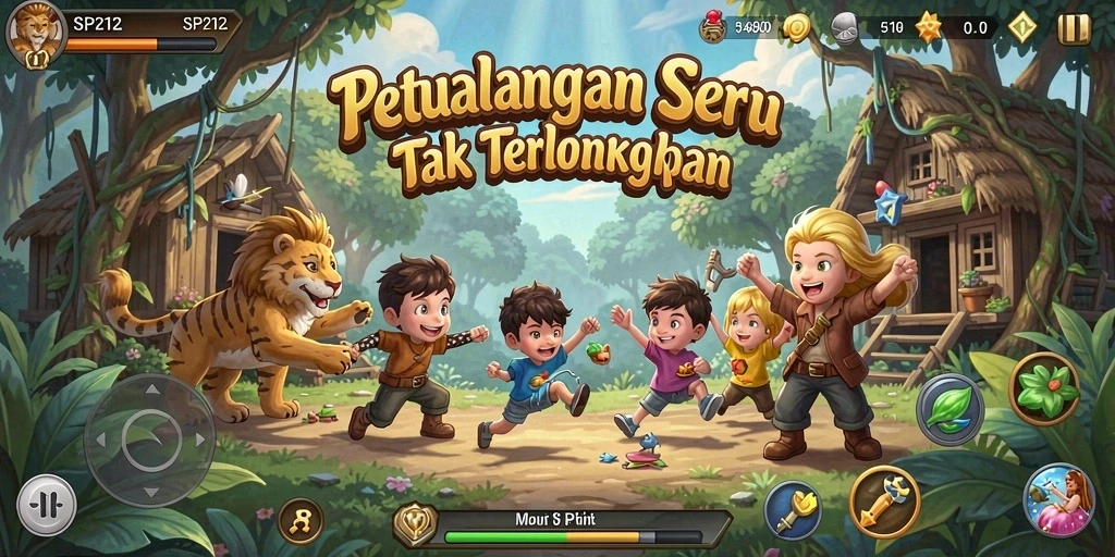 Screenshot gameplay SP212 menampilkan karakter menjelajahi dunia petualangan.