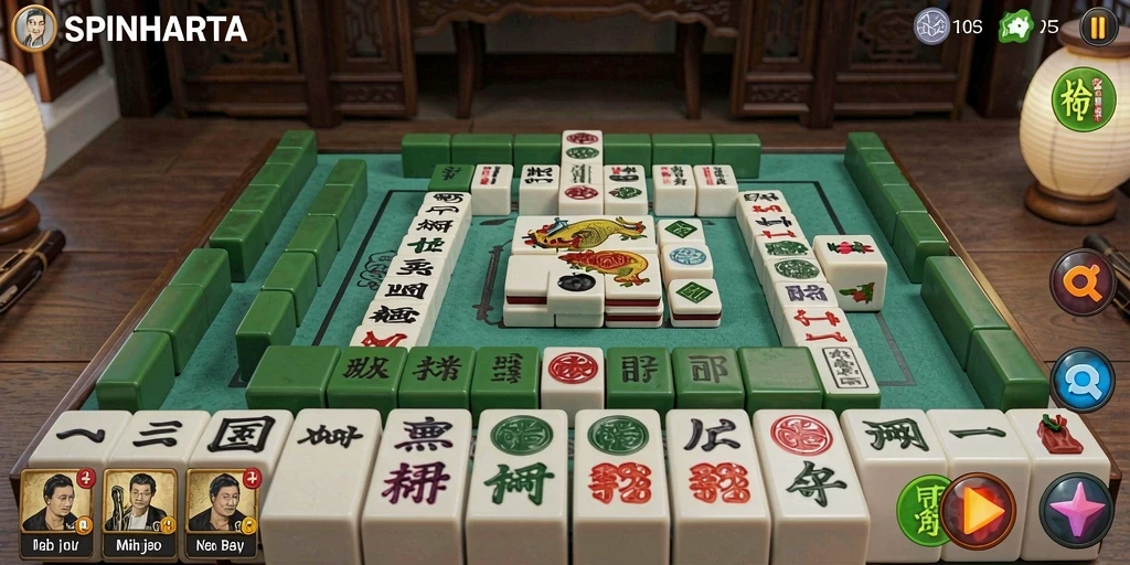 Tampilan gameplay SPINHARTA yang menampilkan keindahan Mahjong.
