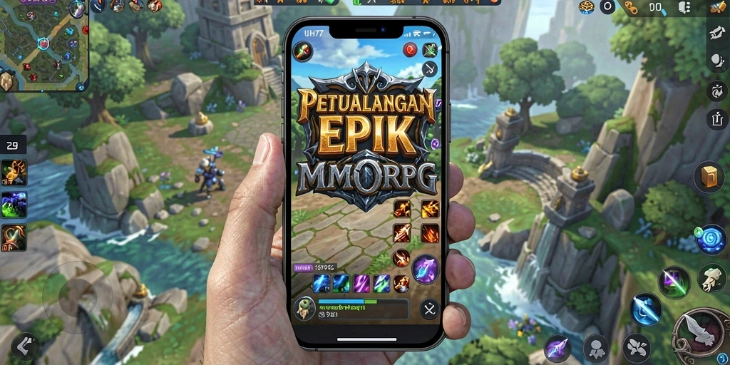 Screenshot gameplay UH77 menampilkan dunia epik MMORPG yang penuh petualangan.