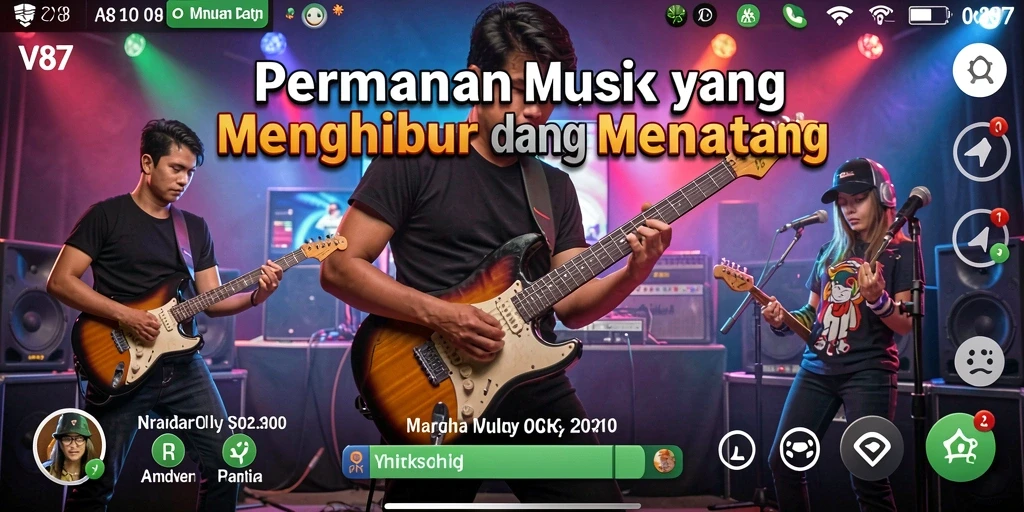 Tangkapan layar V87 menampilkan gameplay seru dan beragam lagu.