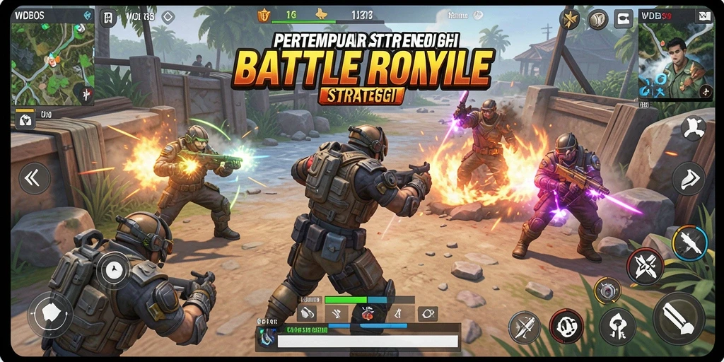 Tangkapan layar gameplay WDBOS menampilkan aksi pertempuran Battle Royale yang mendebarkan.