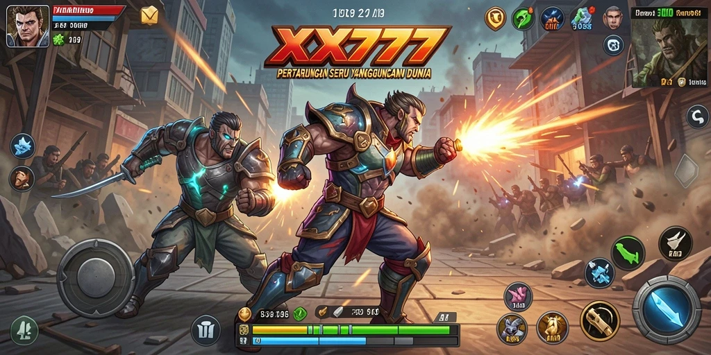 Tampilan gameplay XXX777 yang intens dalam pertarungan Fighting.
